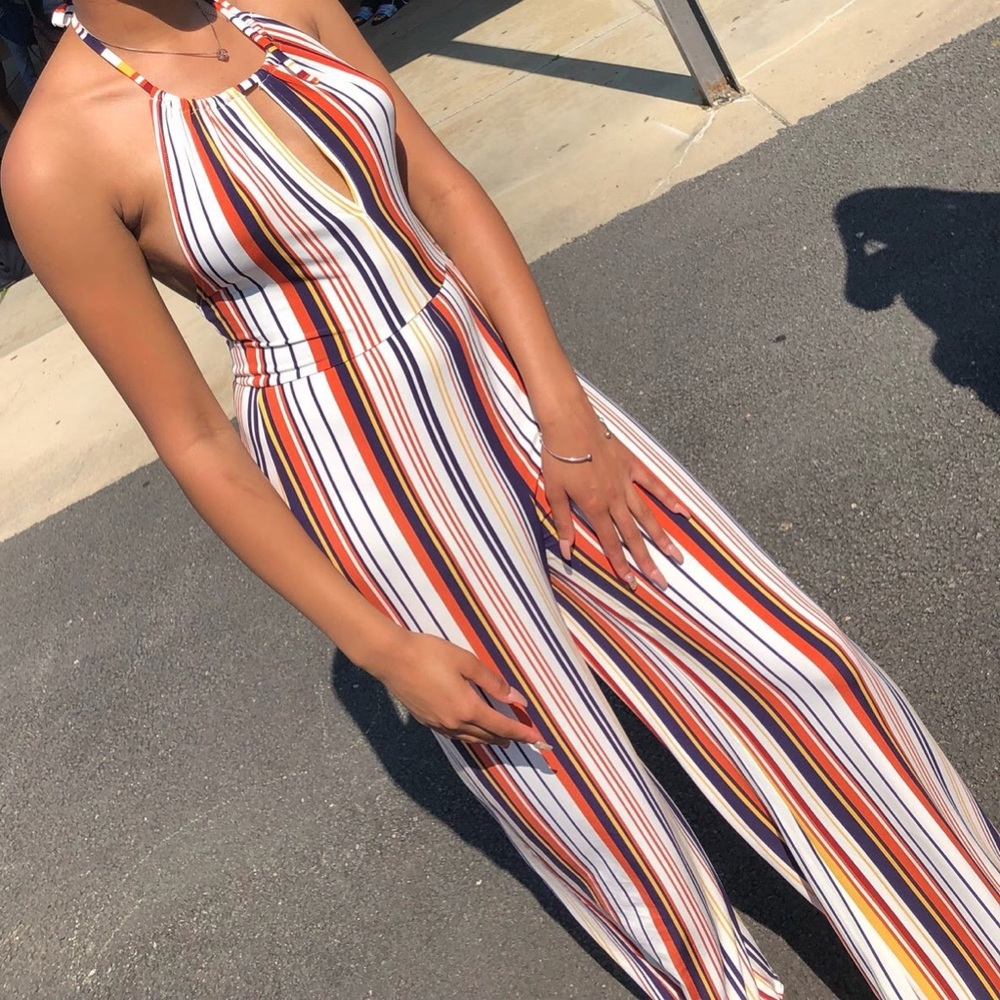 Multi-colored striped jumpsuit